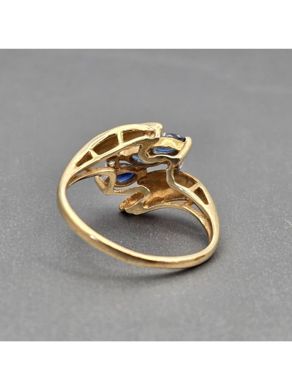 Vintage 10k Gold Sapphire Ring Size 7 Marquise Diamond Accent Cocktail Signed - Picture 5 of 16